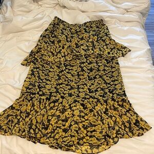 Black & yellow floral midi skirt